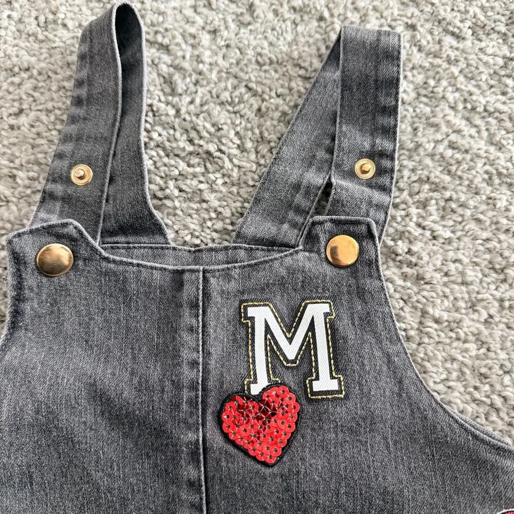 Disney Junior Overall Dress Girls 18M Gray Denim Pockets Adj Straps Minnie Mouse